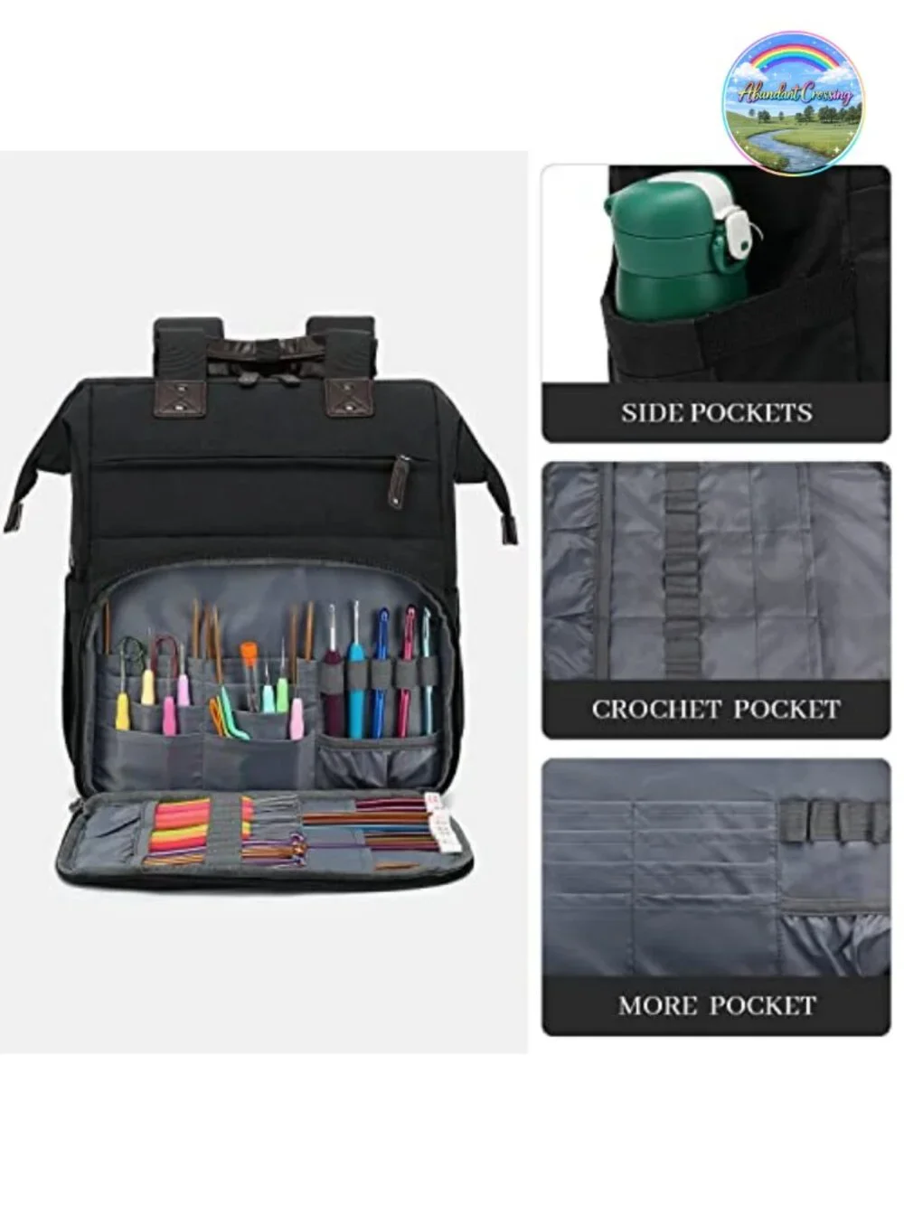 Knitting Bag Backpack Yarn Storage Organizer with USB Port, Tote for Needles &